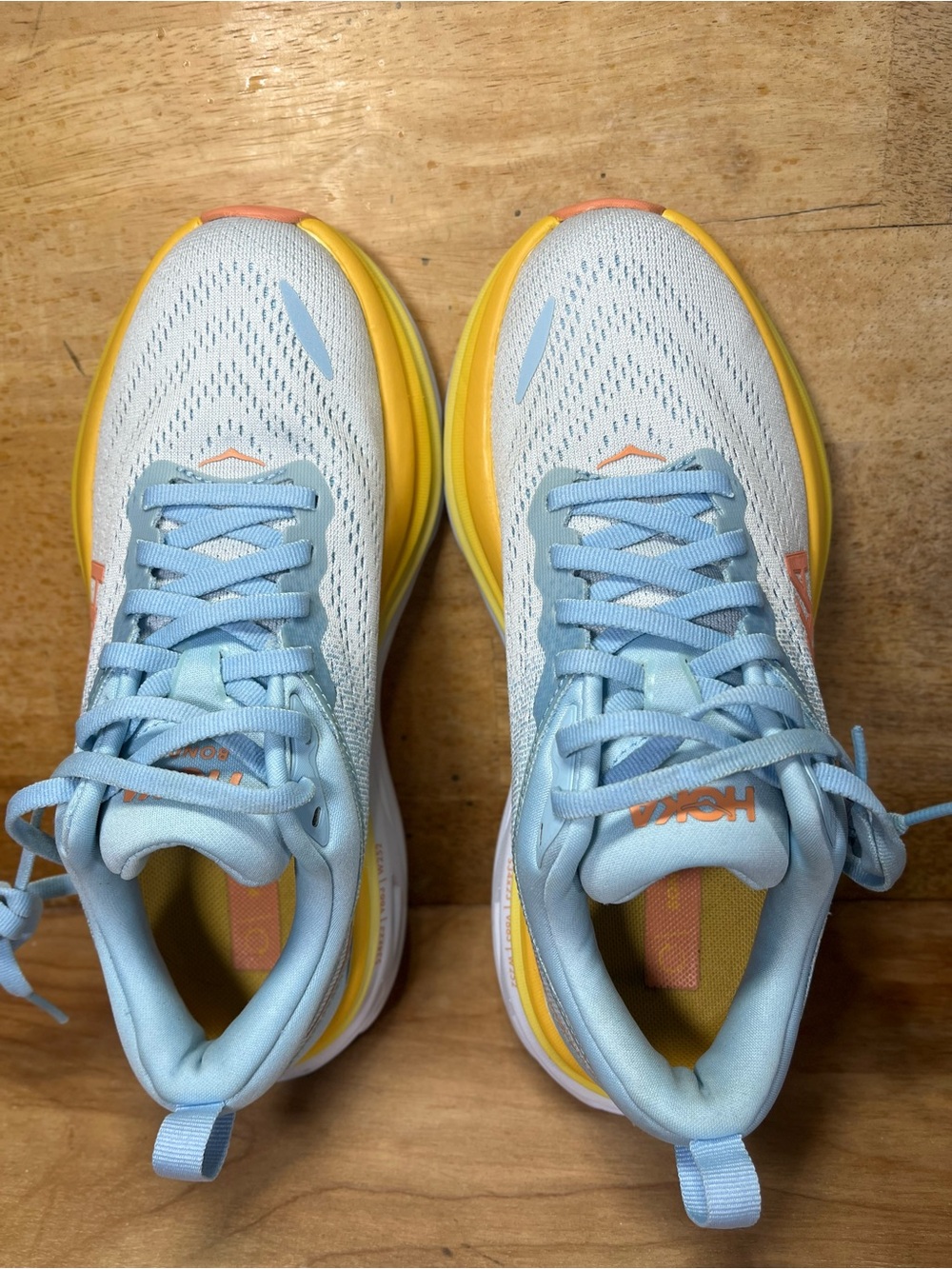 Hoka One One Bondi 8 Womens Size 5.5 Running Shoes Sneakers Blue Yellow - Picture 7 of 12